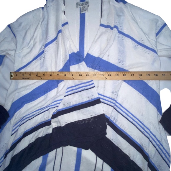 Rachel Zoe Linen Blend Open Blue Striped Lightweight Cardigan Sweater Medium - Picture 3 of 12